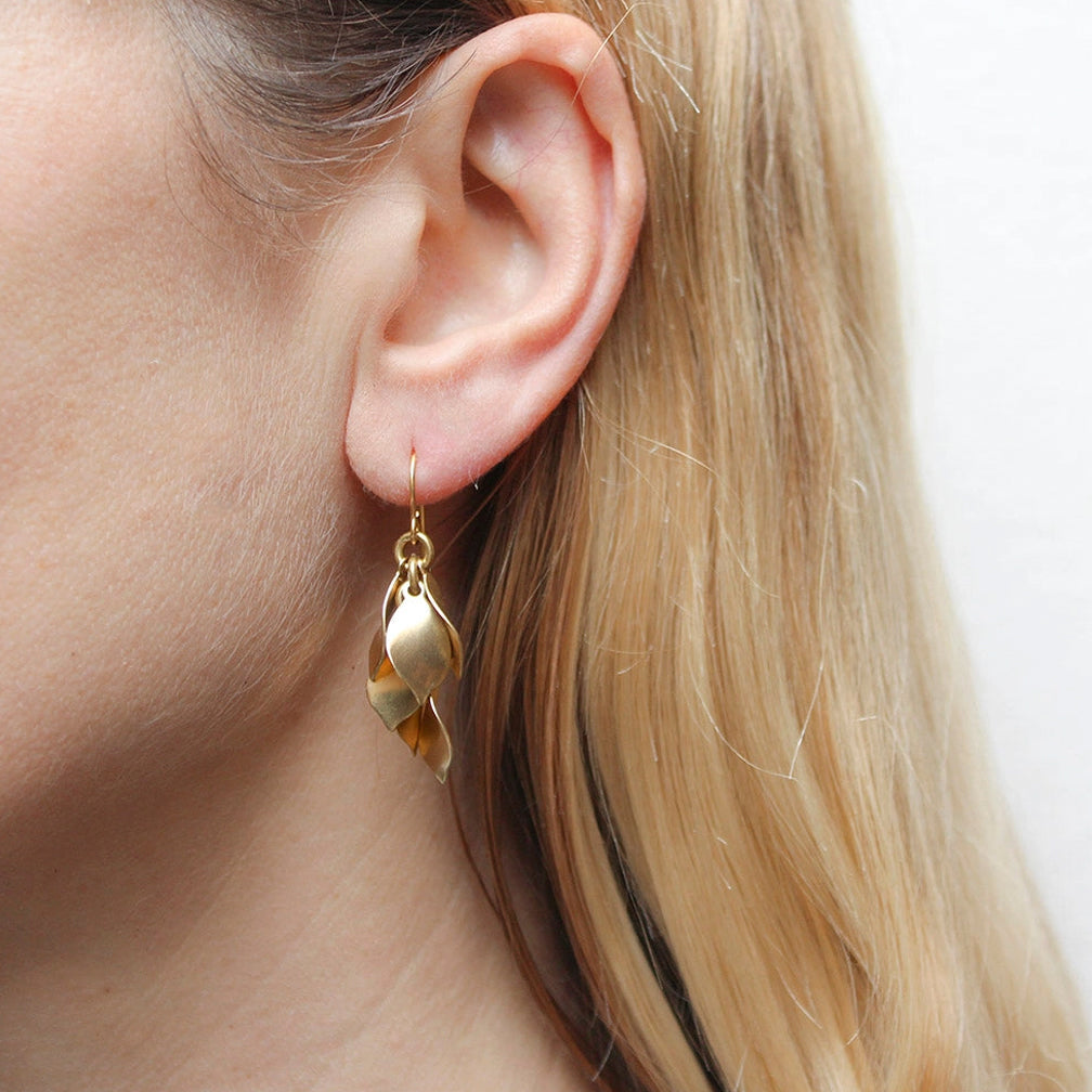 Marjorie Baer Wire Earrings: Medium Layered Petals, Brass