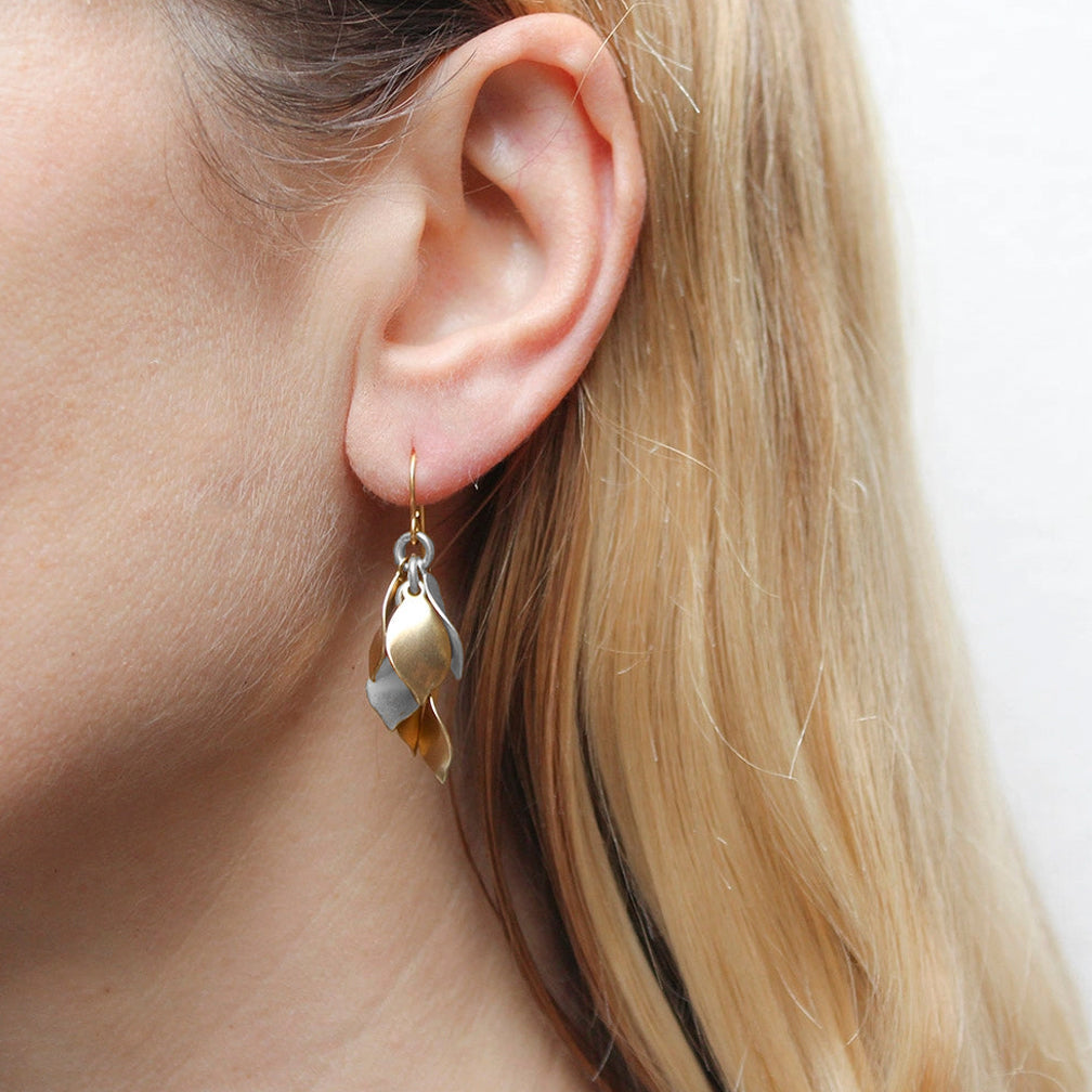 Marjorie Baer Wire Earrings: Medium Layered Petals, Brass & Silver