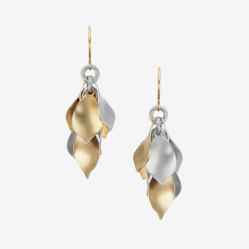 Marjorie Baer Wire Earrings: Medium Layered Petals, Brass & Silver
