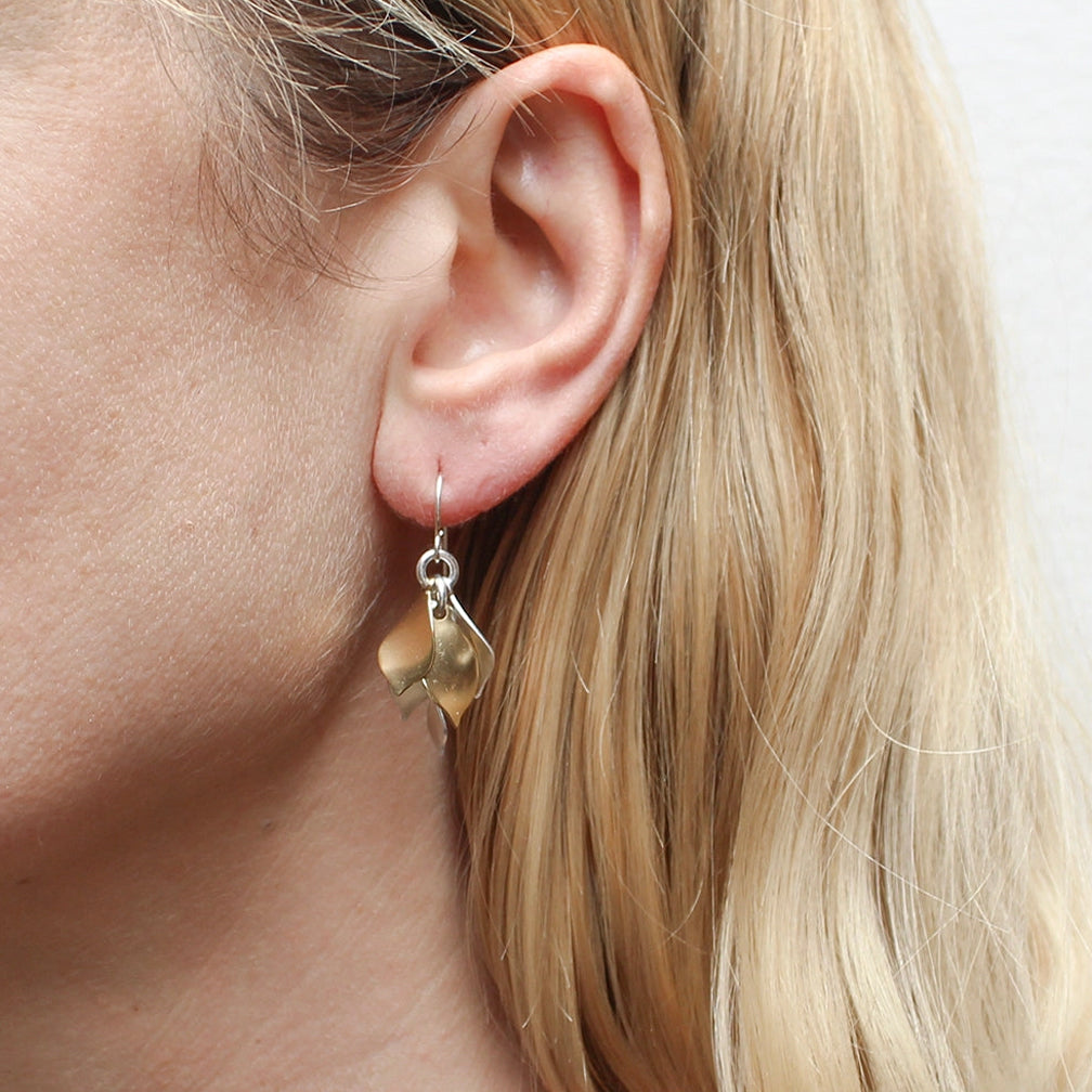 Marjorie Baer Wire Earrings: Small Layered Petals, Brass & Silver