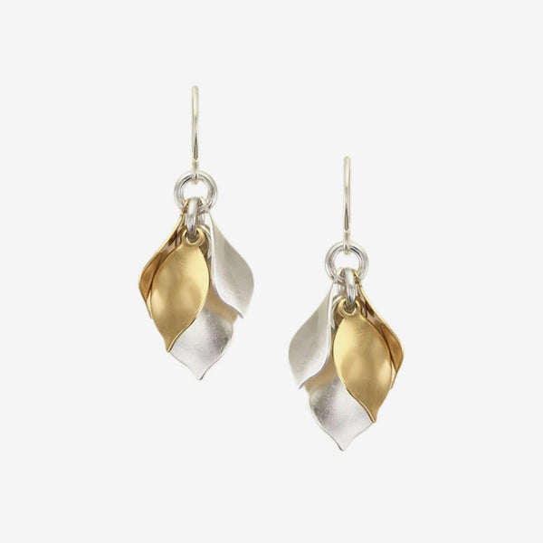 Marjorie Baer Wire Earrings: Small Layered Petals, Brass & Silver