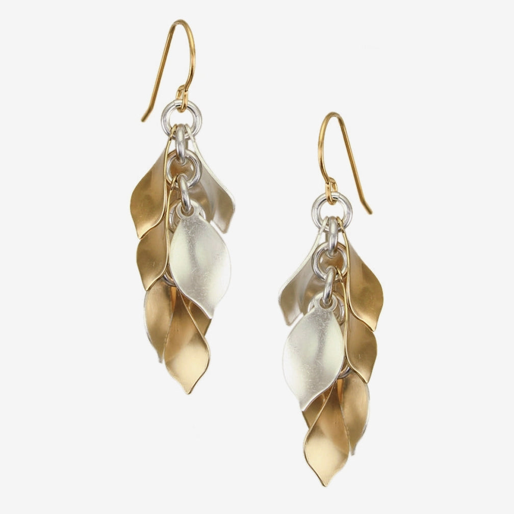 Marjorie Baer Wire Earrings: Large Layered Petals, Brass & Silver