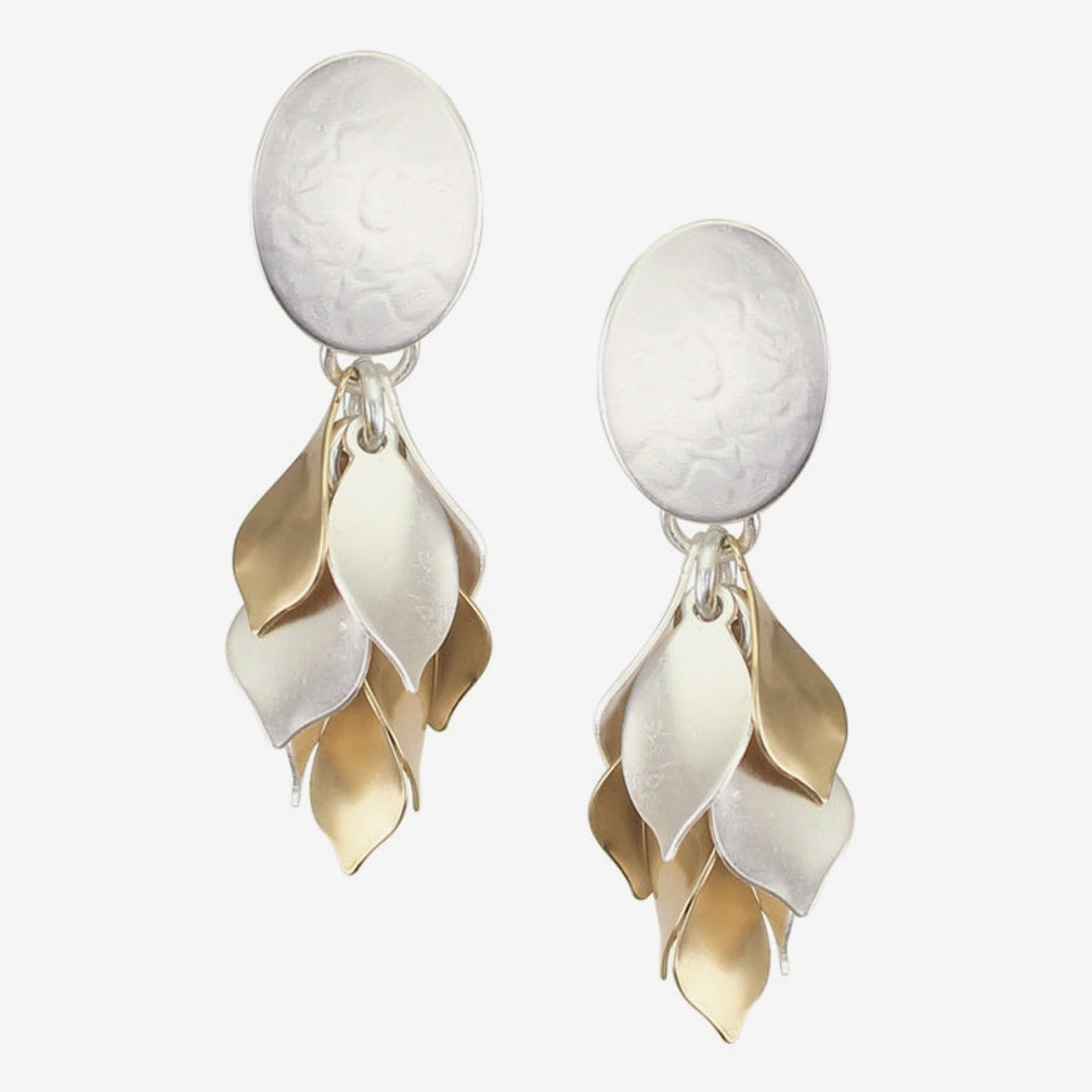 Marjorie Baer Post Earrings: Medium Oval with Layered Petals, Brass & Silver