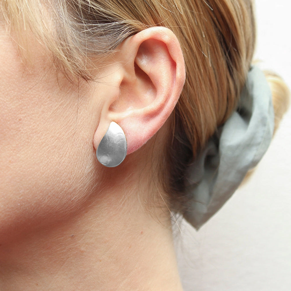 Marjorie Baer Post Earrings: Small Paisley, Silver