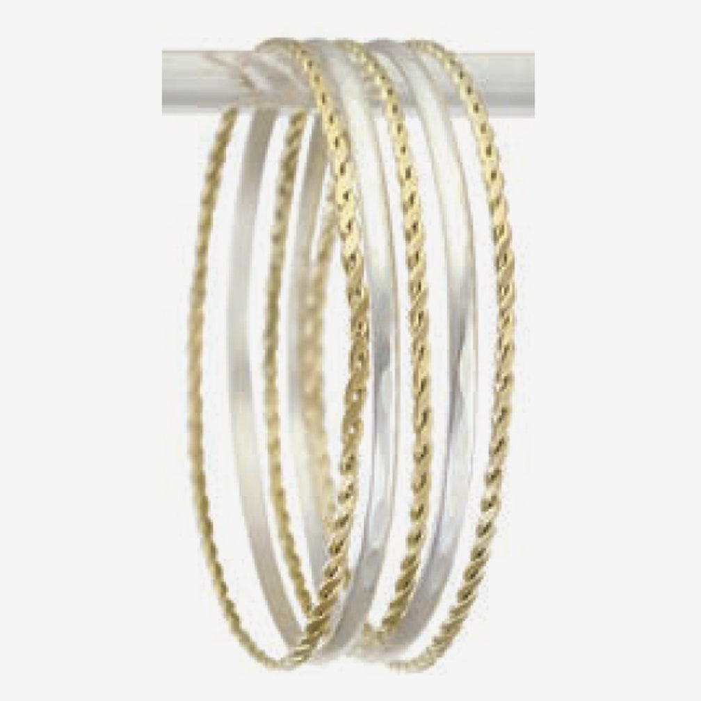Marjorie Baer Bracelet: Two Hammered & Three Woven Bangles