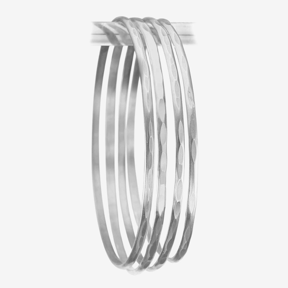 Marjorie Baer Bracelet: Four Hammered Bangles, Silver