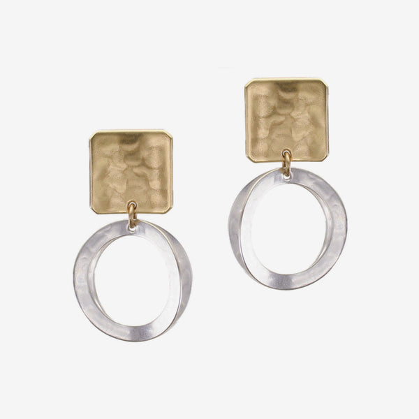 Marjorie Baer Post Earrings: Small Concave Square with Back to Back Rings
