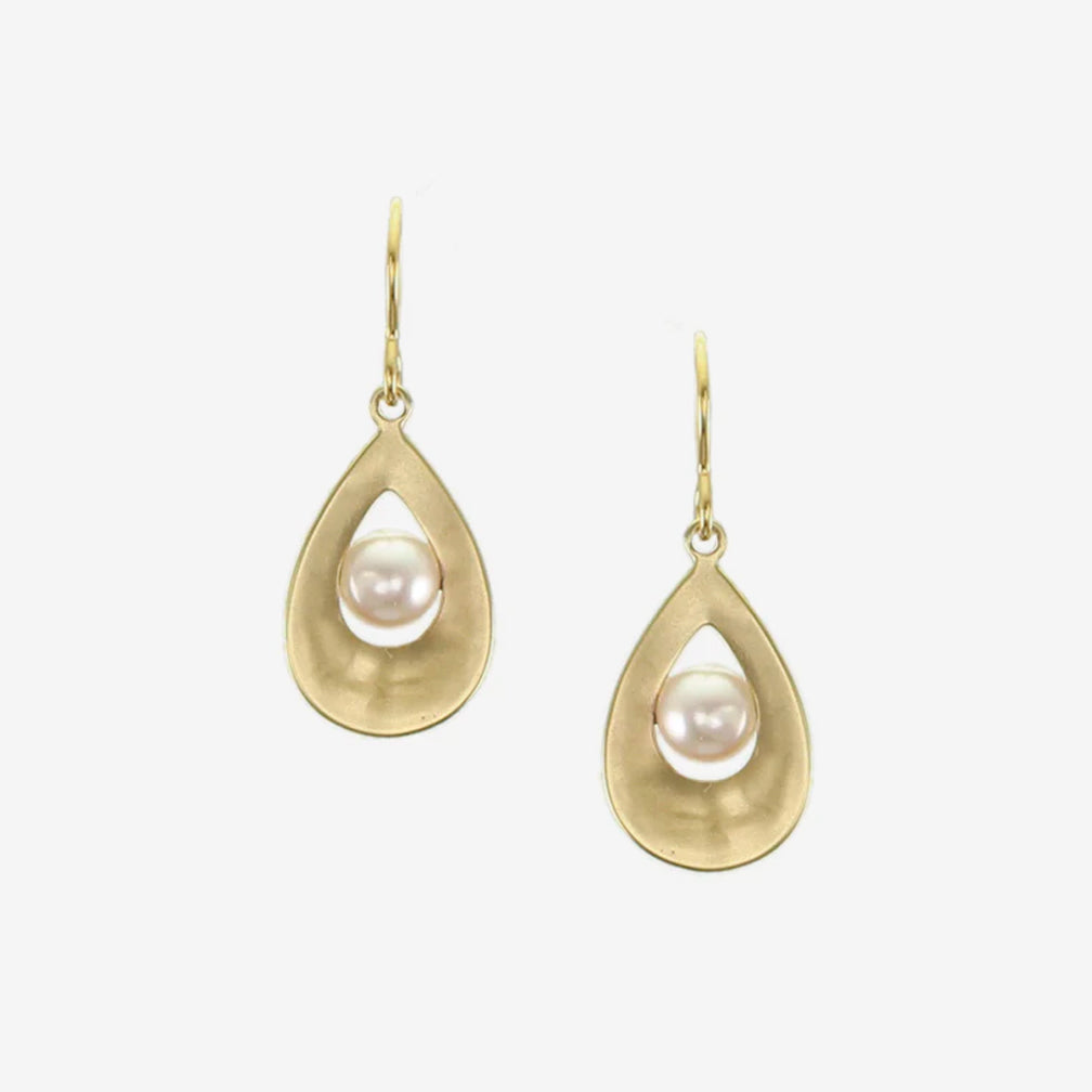 Marjorie Baer Wire Earrings: Small Teardrop with Pearl, Brass