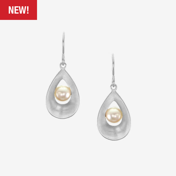 Marjorie Baer Wire Earrings: Small Teardrop with Pearl, Silver