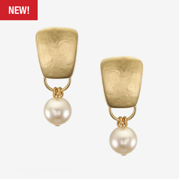 Marjorie Baer Post Earrings: Taper with Large Cream Pearl, Brass
