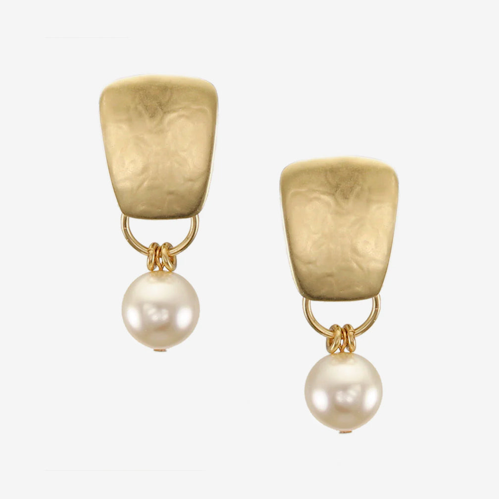 Marjorie Baer Clip Earrings: Taper with Large Cream Pearl, Brass