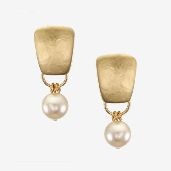 Marjorie Baer Post Earrings: Taper with Large Cream Pearl, Brass