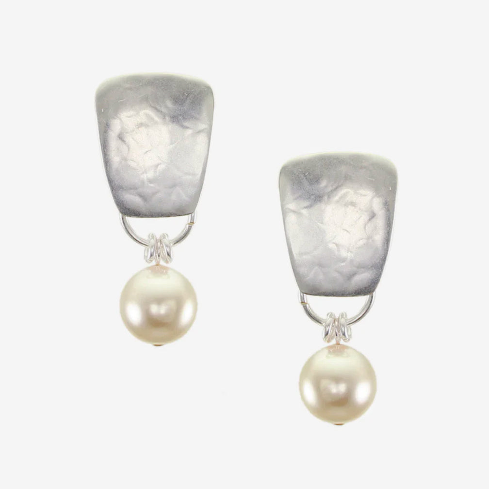 Marjorie Baer Clip Earrings: Taper with Large Cream Pearl, Silver