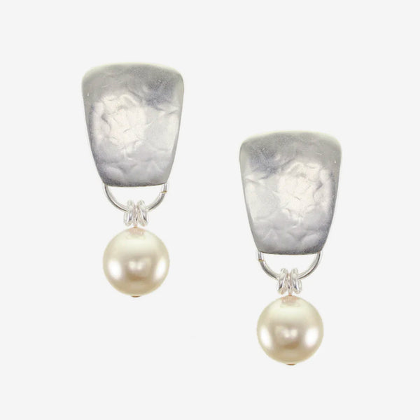 Marjorie Baer Post Earrings: Taper with Large Cream Pearl, Silver