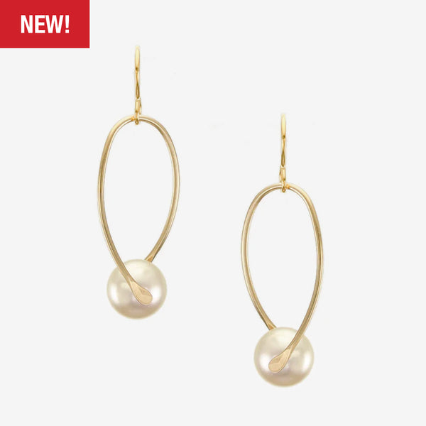 Marjorie Baer Wire Earrings: Suspended Pearl, Brass
