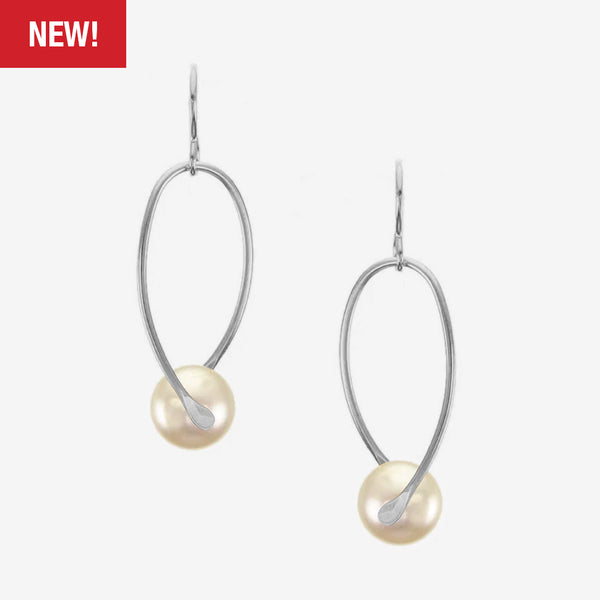 Marjorie Baer Wire Earrings: Suspended Pearl, Silver