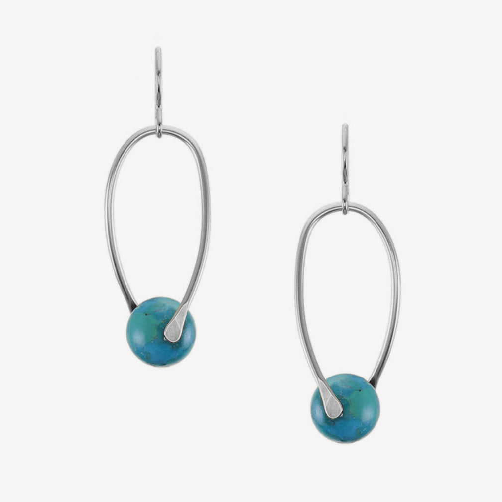Marjorie Baer Wire Earrings: Thin Hoop with Turquoise Bead, Silver