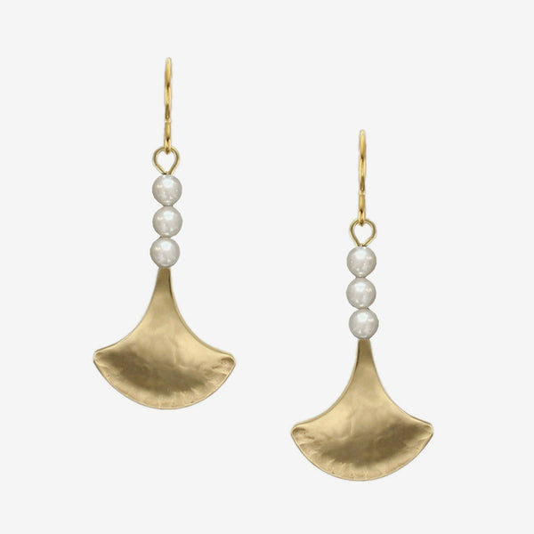 Marjorie Baer Wire Earrings: Gingko Leaf with Pearl Stack, Brass