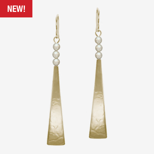 Marjorie Baer Wire Earrings: Long Triangle with Pearl Stack, Brass