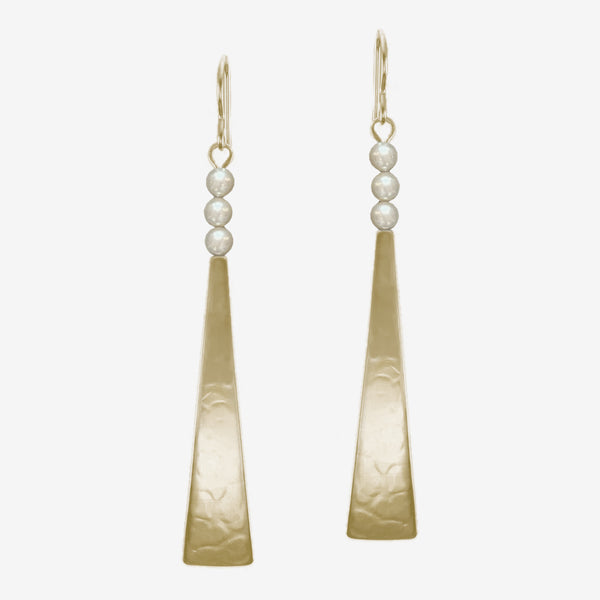 Marjorie Baer Wire Earrings: Long Triangle with Pearl Stack, Brass