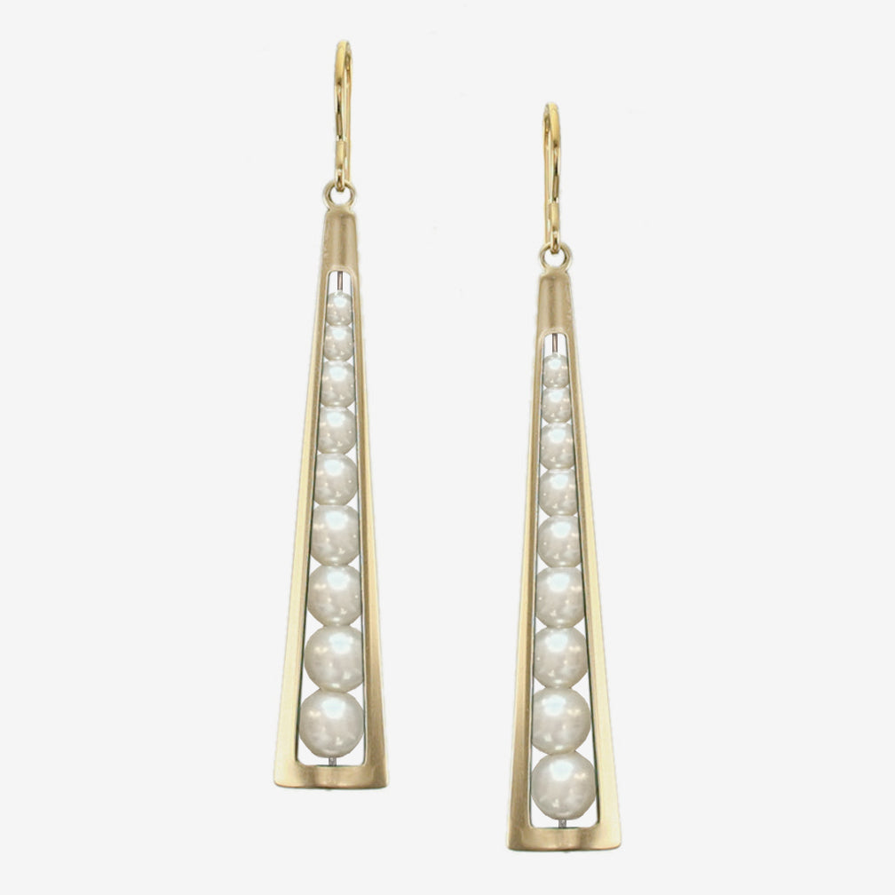 Marjorie Baer Wire Earrings: Long Cutout with Pearl Stack, Brass