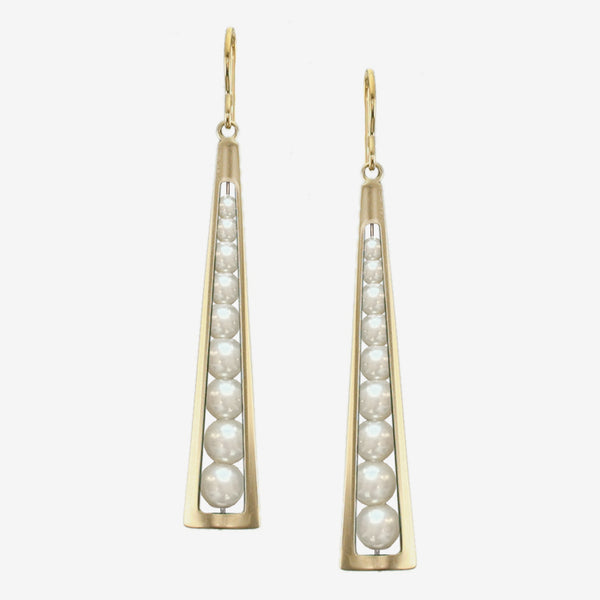 Marjorie Baer Wire Earrings: Long Cutout with Pearl Stack, Brass