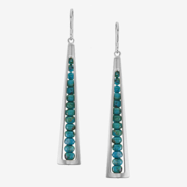 Marjorie Baer Wire Earrings: Long Cutout with Turquoise Bead Stack, Silver