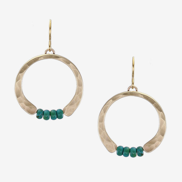 Marjorie Baer Wire Earrings: Crescent with Turquoise Beads, Brass