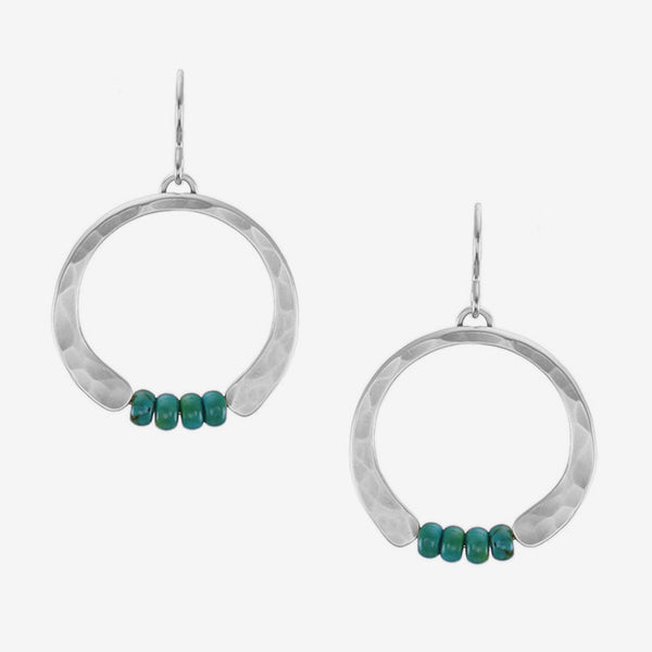 Marjorie Baer Wire Earrings: Crescent with Turquoise Beads, Silver
