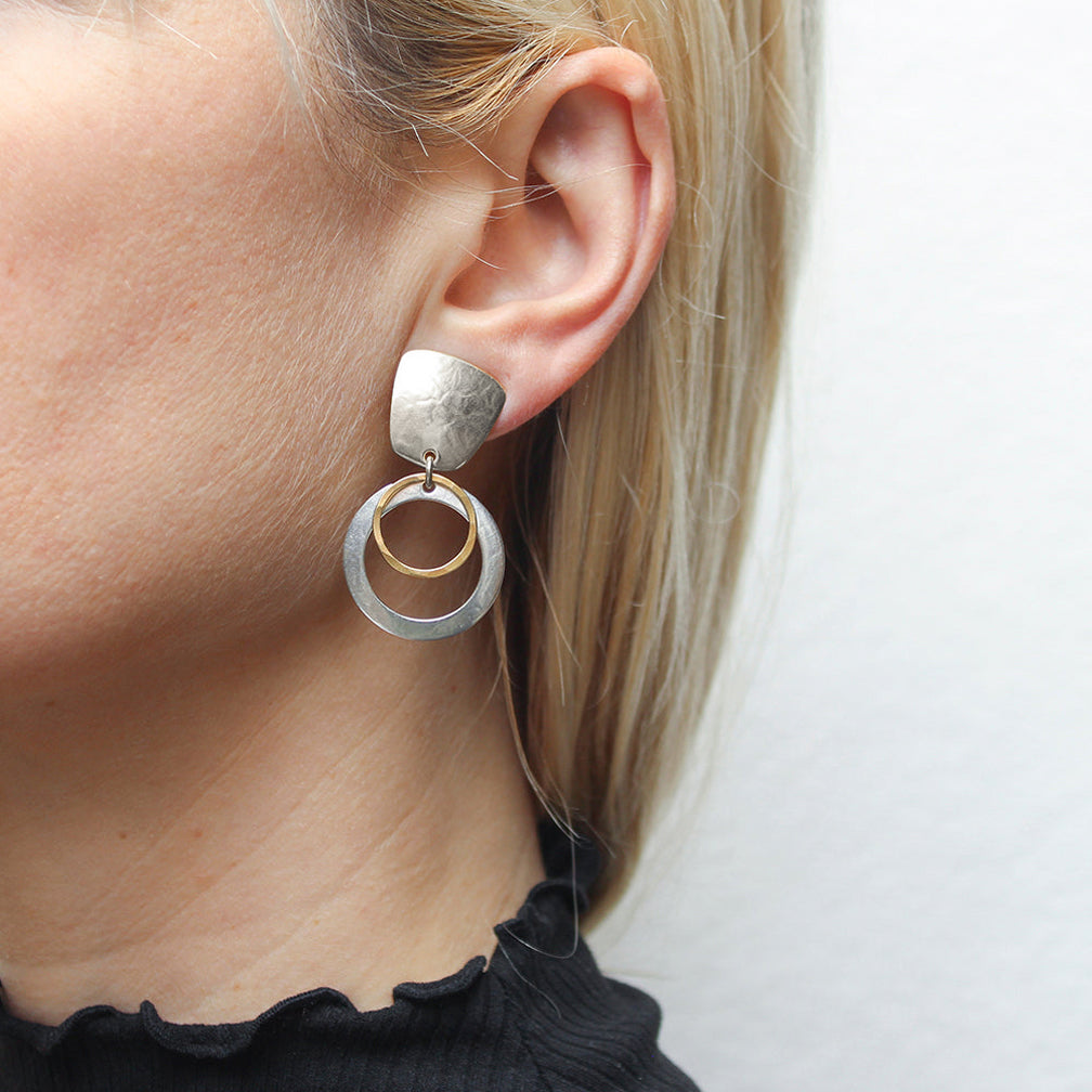 Marjorie Baer Post Earrings: Tapered Square with Layered Rings
