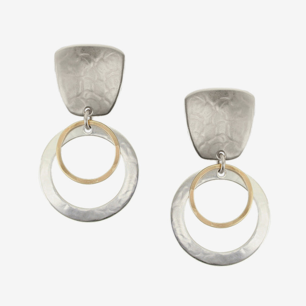 Marjorie Baer Post Earrings: Tapered Square with Layered Rings