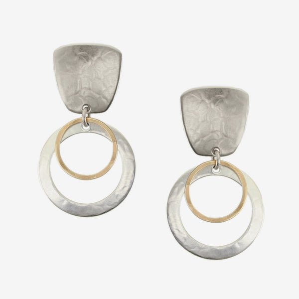 Marjorie Baer Post Earrings: Tapered Square with Layered Rings