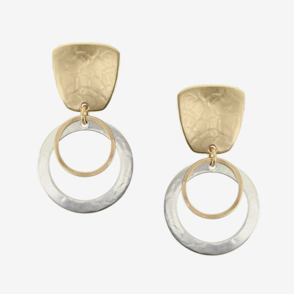 Marjorie Baer Clip Earrings: Tapered Square with Layered Rings
