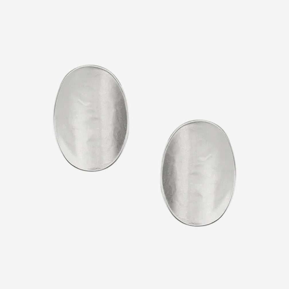 Marjorie Baer Post Earrings: Medium Dished Oval, Silver