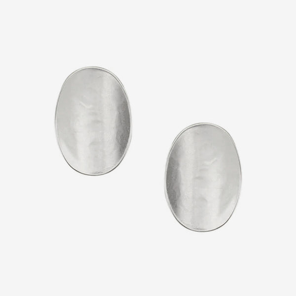 Marjorie Baer Clip Earrings: Medium Dished Oval, Silver