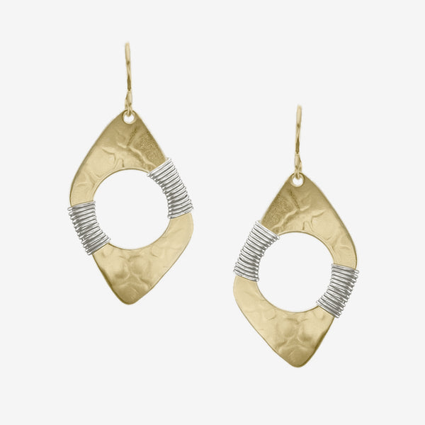 Marjorie Baer Wire Earrings: Wire Wrapped Cutout Slanted Rectangle, Brass