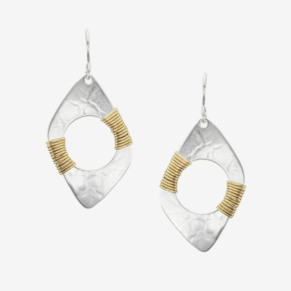 Marjorie Baer Wire Earrings: Wire Wrapped Cutout Slanted Rectangle, Silver
