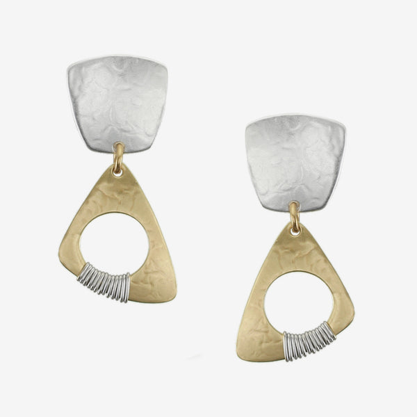 Marjorie Baer Post Earrings: Square with Wire Wrapped Cutout Triangle, Large