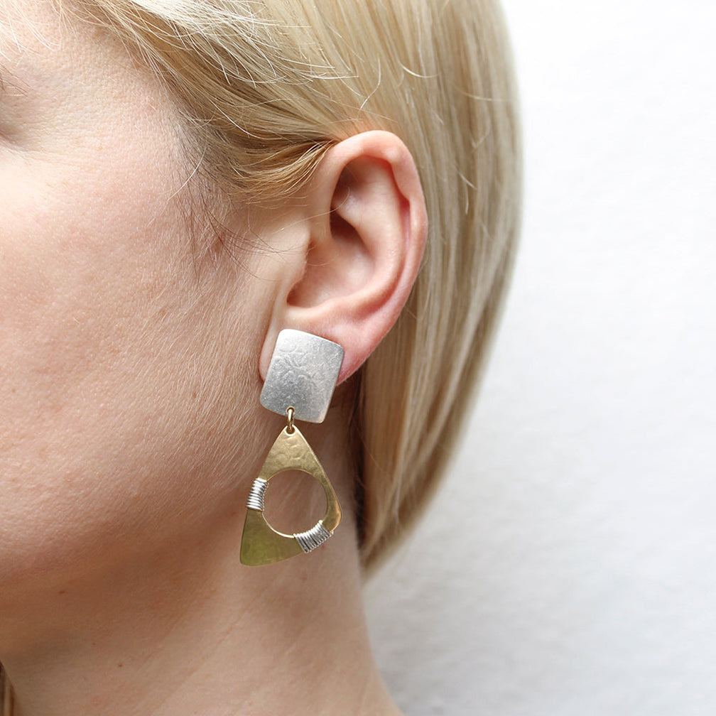 Marjorie Baer Post Earrings: Rectangle with Wire Wrapped Cutout Triangle
