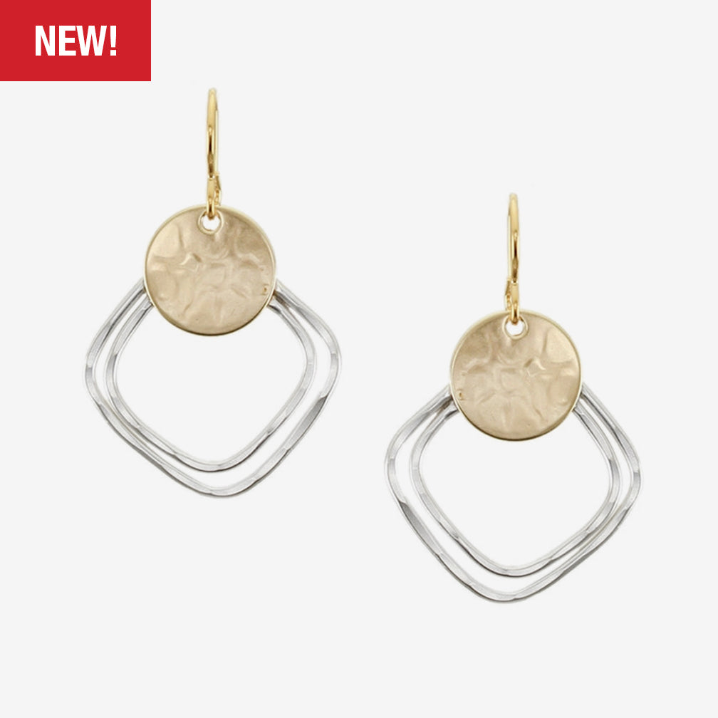 Marjorie Baer Wire Earrings: Medium Disc with Hammered Square Rings