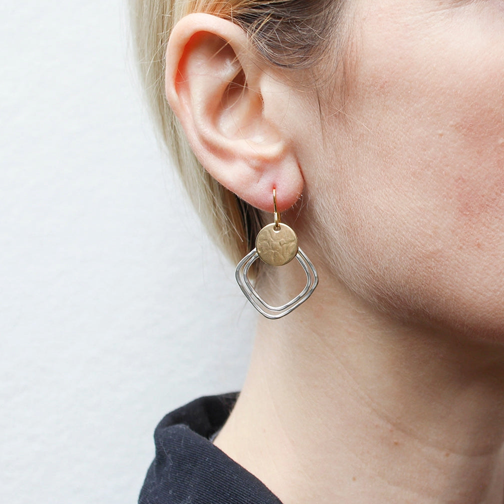 Marjorie Baer Wire Earrings: Medium Disc with Hammered Square Rings