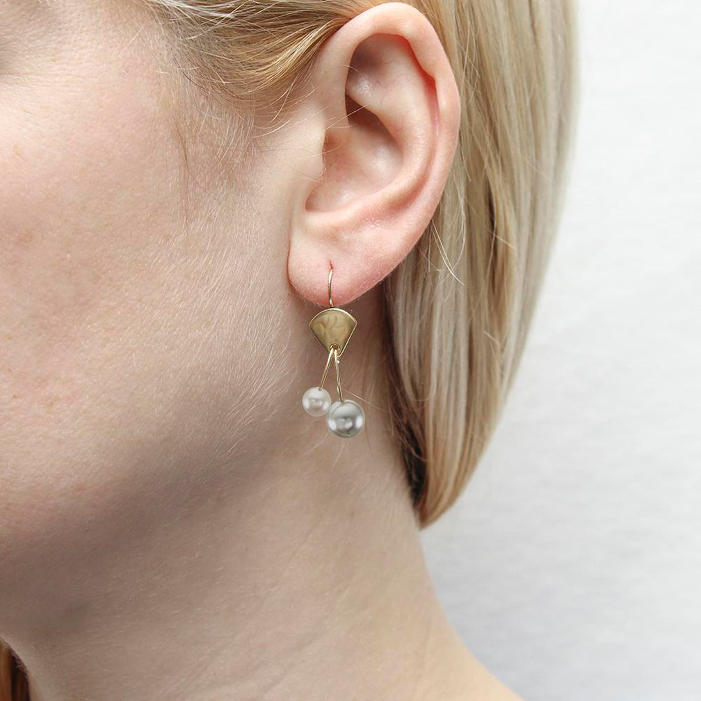 Marjorie Baer Wire Earrings: Fan with Two Pearl Drops