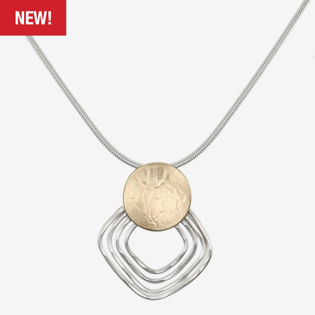 Marjorie Baer Necklace: Disc with Hammered Square Rings