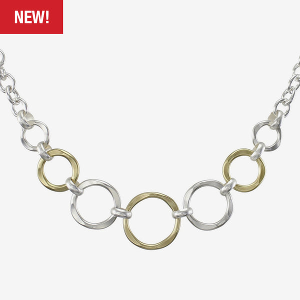 Marjorie Baer Necklace: Hammered Rings, Brass & Silver