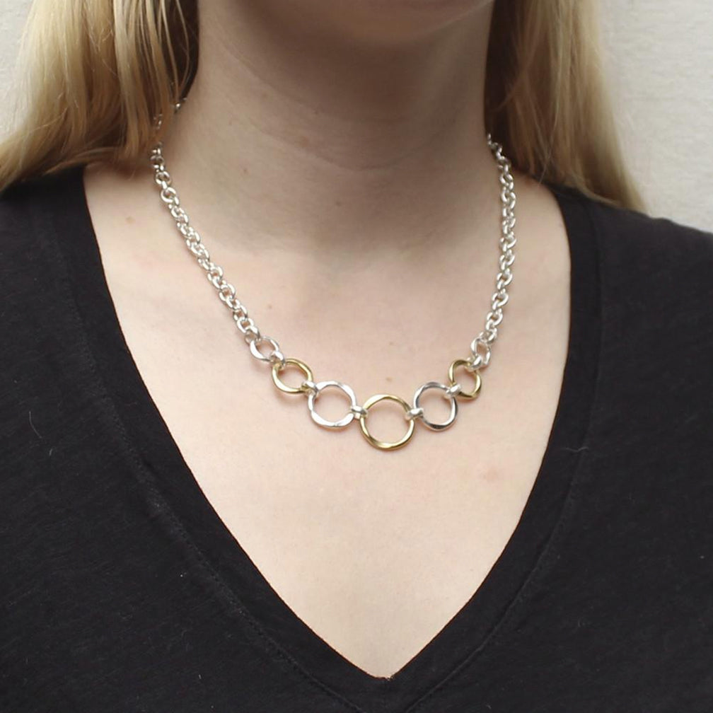 Marjorie Baer Necklace: Hammered Rings, Brass & Silver