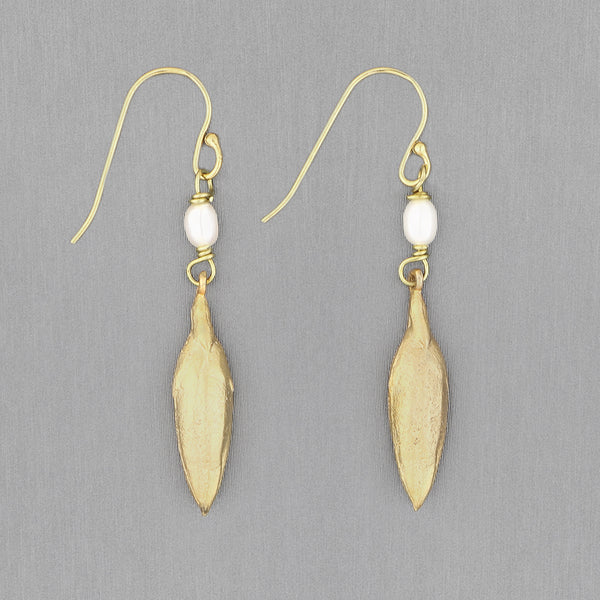 Michael Michaud Design: Leaf & Bud Earrings, Pearl Drop Wire