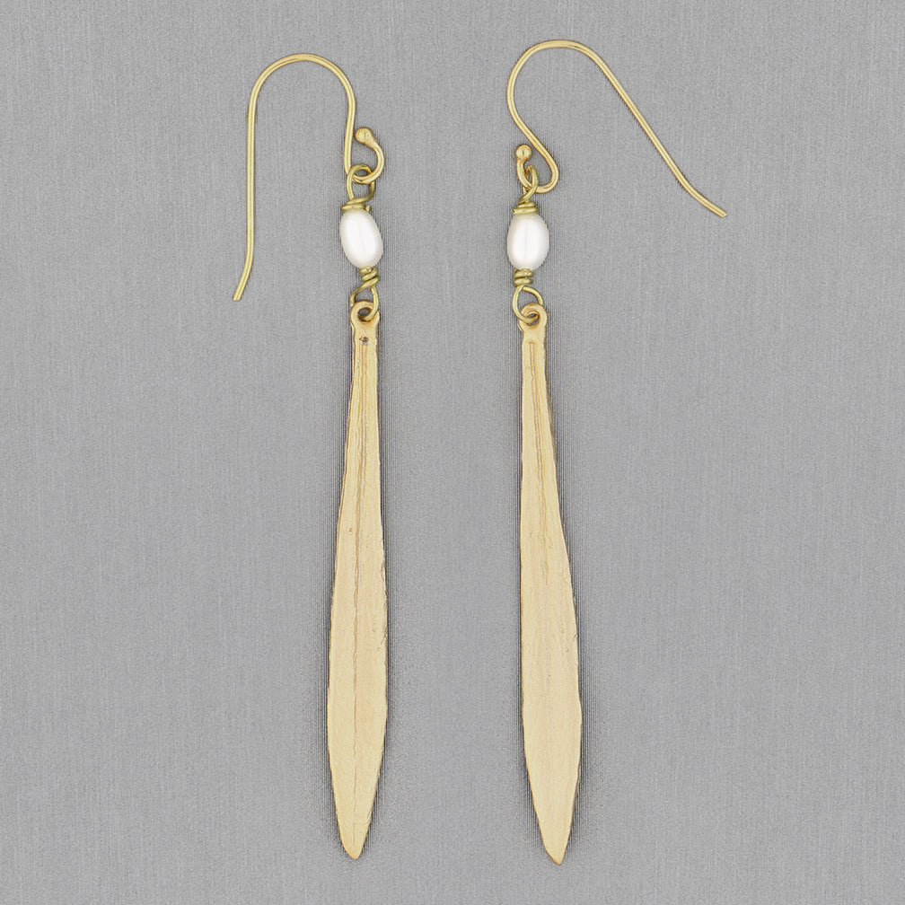 Michael Michaud Design: Leaf & Bud Earrings, Long Pearl Drop Wire