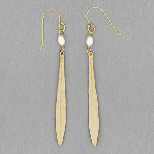 Michael Michaud Design: Leaf & Bud Earrings, Long Pearl Drop Wire