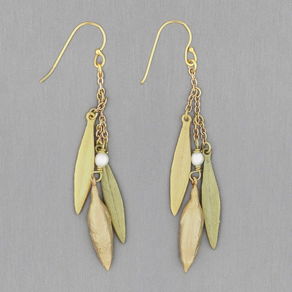 Michael Michaud Design: Leaf & Bud Earrings, Three Leaf Pearl Drop Wire