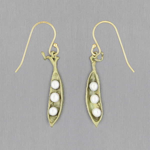 Michael Michaud Design: Pea Pod Earrings, Petite 3 Pearl Drop Wire